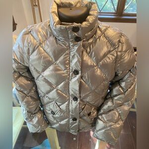 LUXURY BONPOINT PARIS KIDS METALLIC SILVER REAL DOWN PUFFER JACKET 12(EXCELLENT)